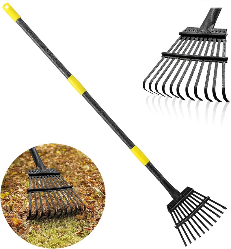 Feblomst Rake for Leaves, Leaf Garden Rake, Yard Rakes for Lawns Heavy Duty, Metal Tools with 9" Small Narrow Head, 37”-79” Adjustable Long Handle, 11 Steel Tines, Quick Clean up Tool for Shrub, Camping - Image 1